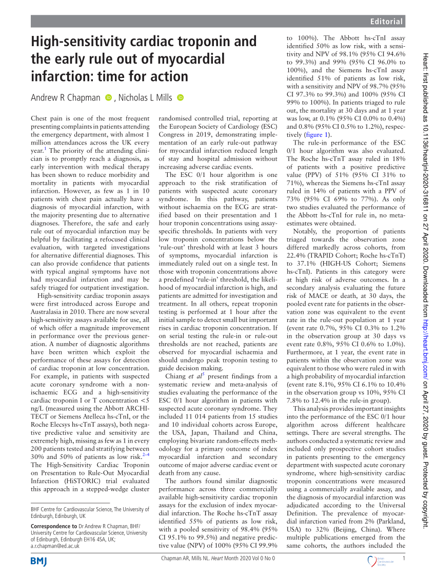 (PDF) Highsensitivity cardiac troponin and the early rule