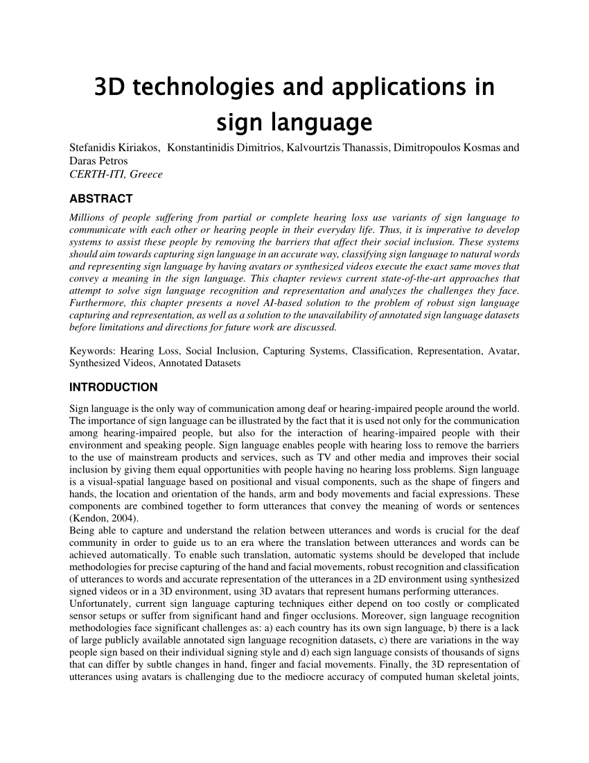 Pdf 3d Technologies And Applications In Sign Language