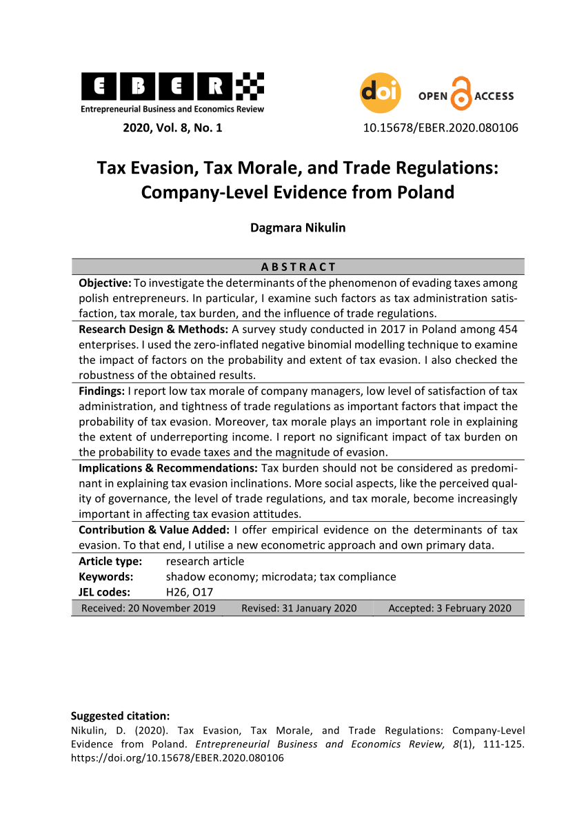Pdf Tax Evasion Tax Morale And Trade Regulations Company Level Evidence From Poland