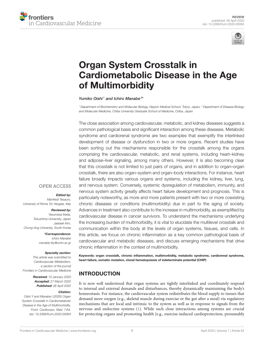 Pdf Organ System Crosstalk In Cardiometabolic Disease In The Age Of Multimorbidity 