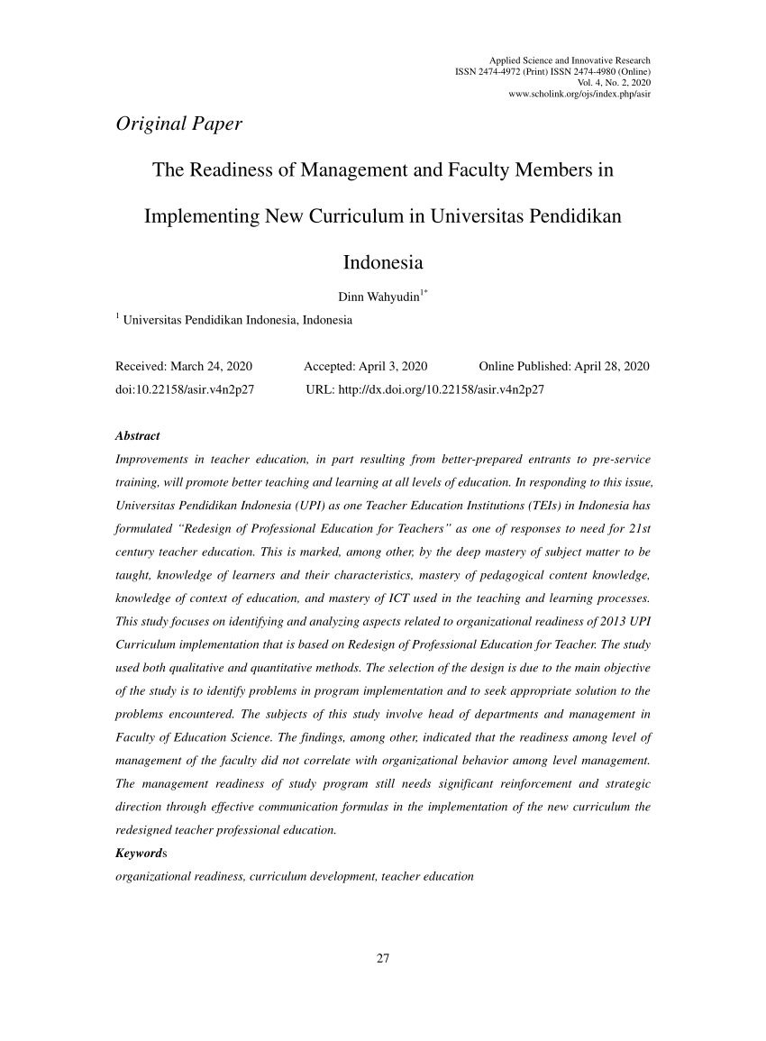Pdf The Readiness Of Management And Faculty Members In