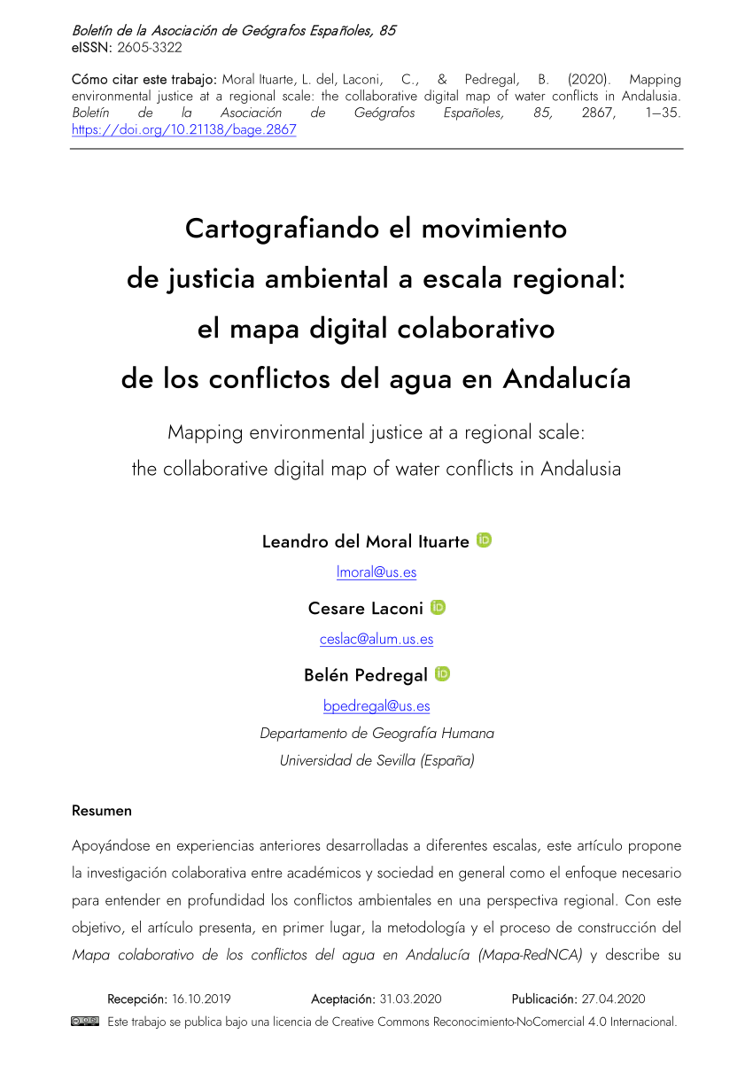 Pdf Cartografiando El Movimiento De Justicia Ambiental A Escala Regional El Mapa Digital Colaborativo De Los Conflictos Del Agua En Andalucia