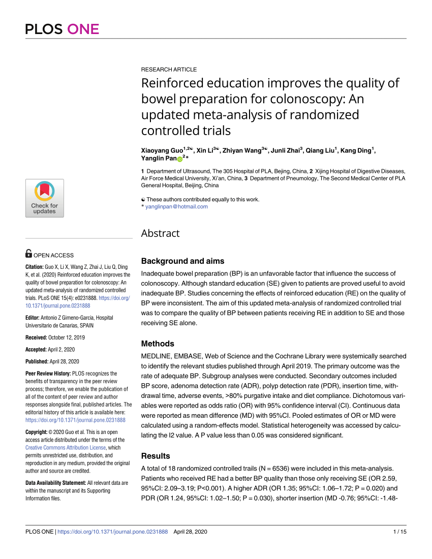 Pdf Reinforced Education Improves The Quality Of Bowel Preparation For Colonoscopy An Updated 2110