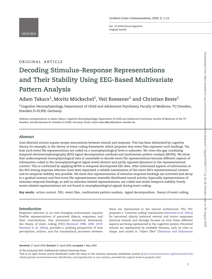 Pdf Decoding Stimulus Response Representations And Their Stability Using Eeg Based Multivariate Pattern Analysis