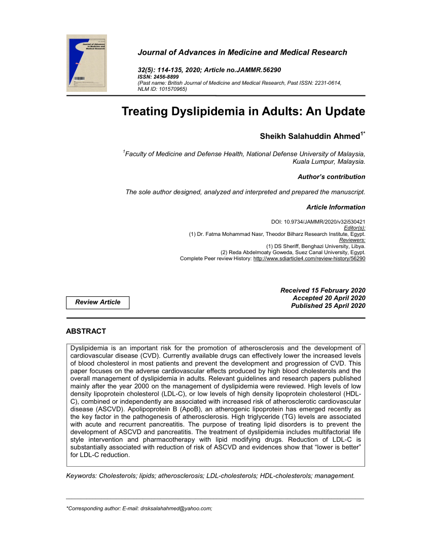 Pdf Treating Dyslipidemia In Adults An Update 9807