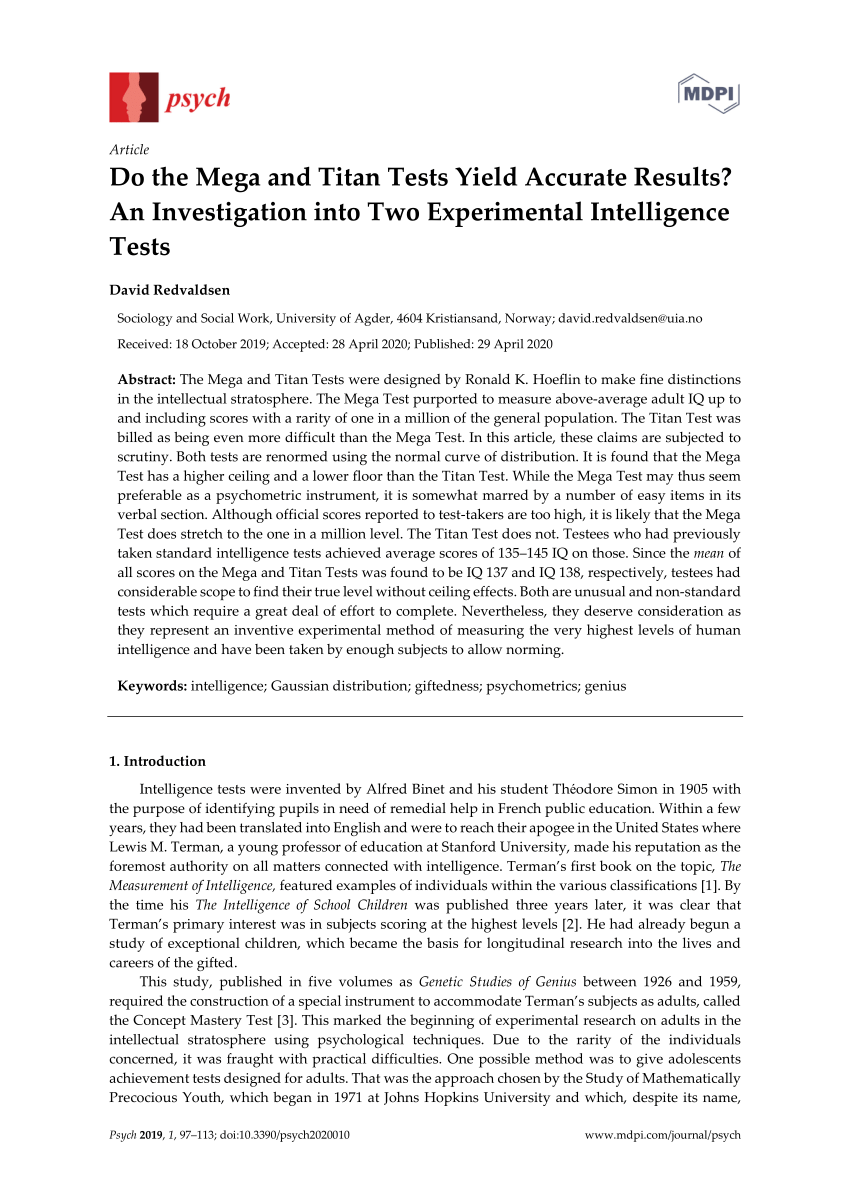 Pdf Do The Mega And Titan Tests Yield Accurate Results An Investigation Into Two Experimental Intelligence Tests