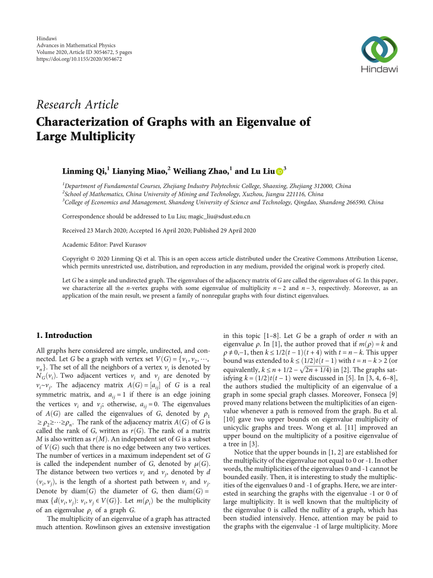 Pdf Characterization Of Graphs With An Eigenvalue Of Large Multiplicity