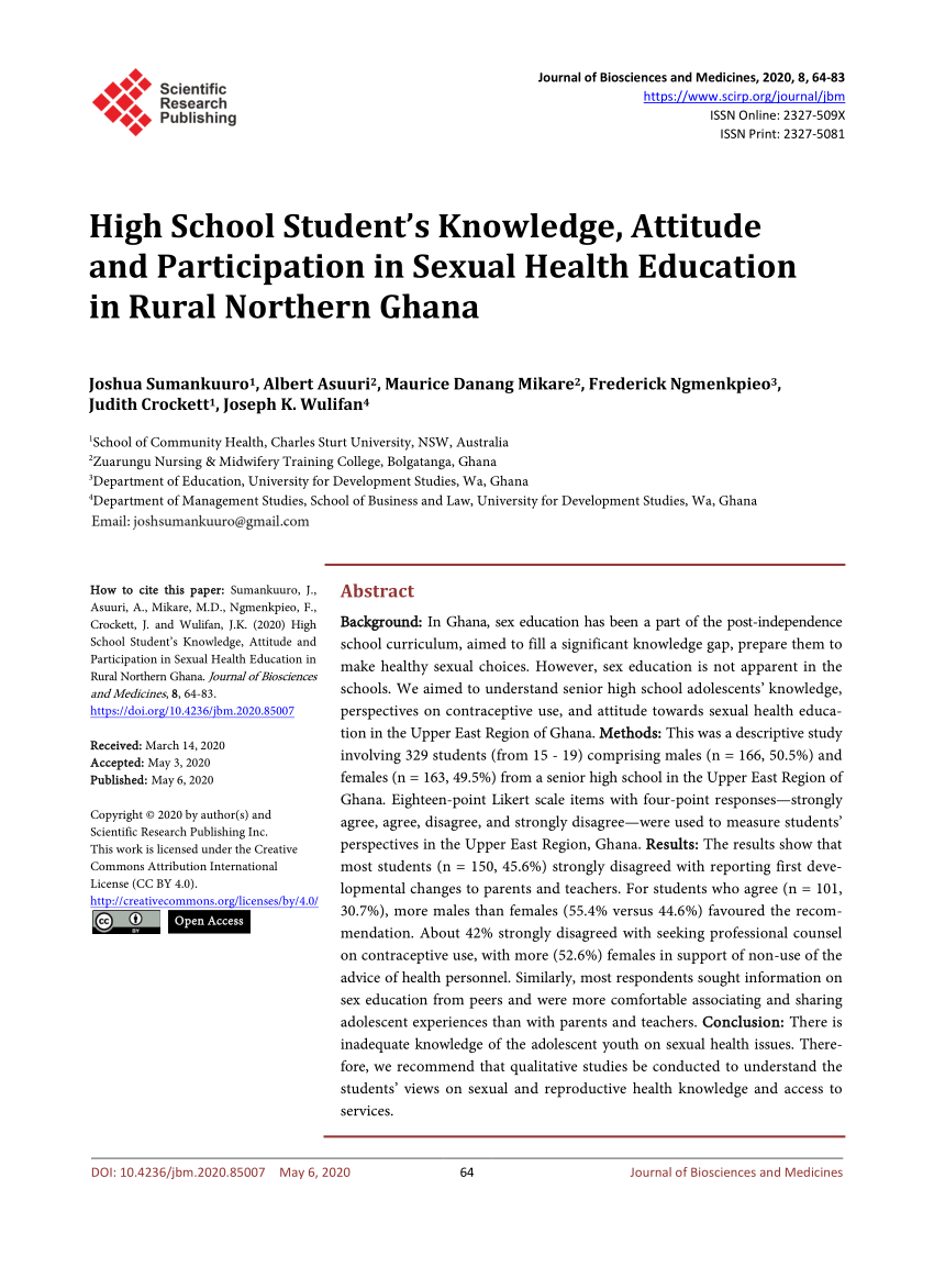 Pdf High School Student S Knowledge Attitude And Participation