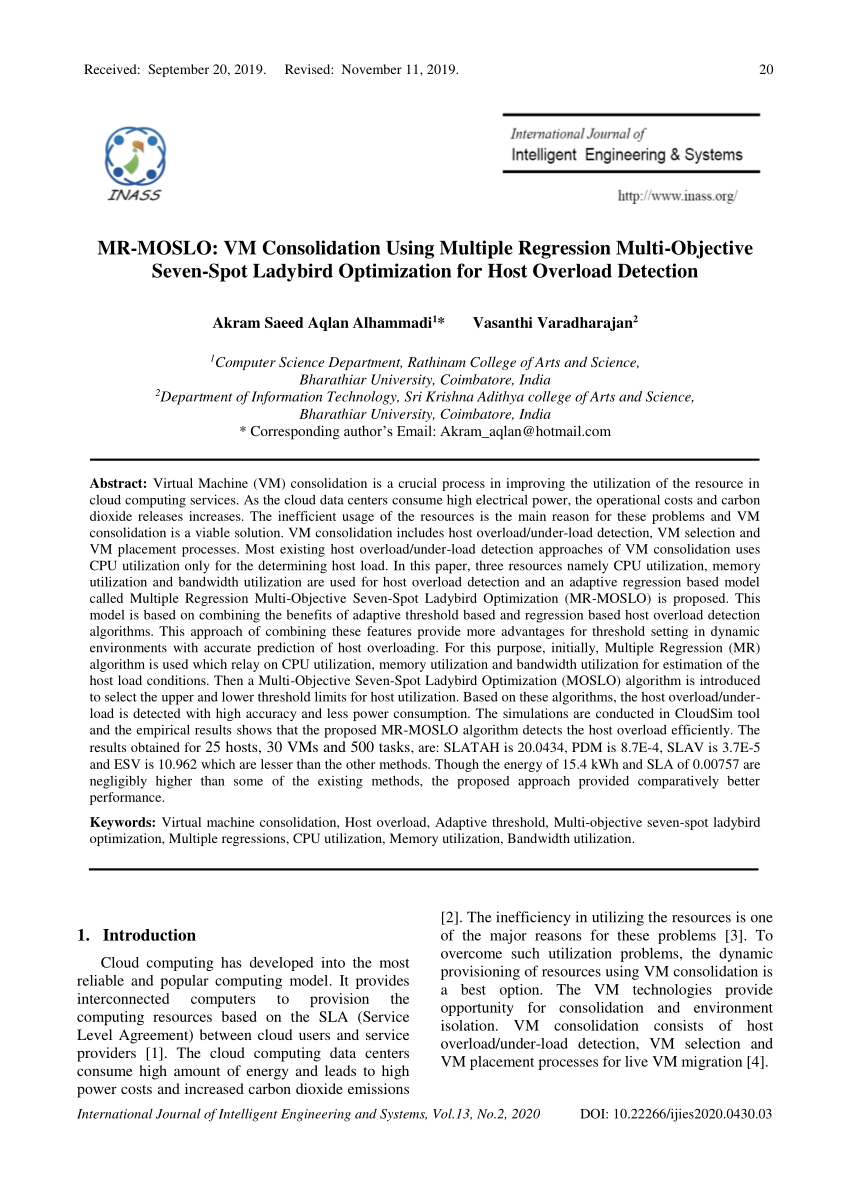 PDF] Managing Overloaded Hosts for Dynamic Consolidation of Virtual  Machines in Cloud Data Centers under Quality of Service Constraints