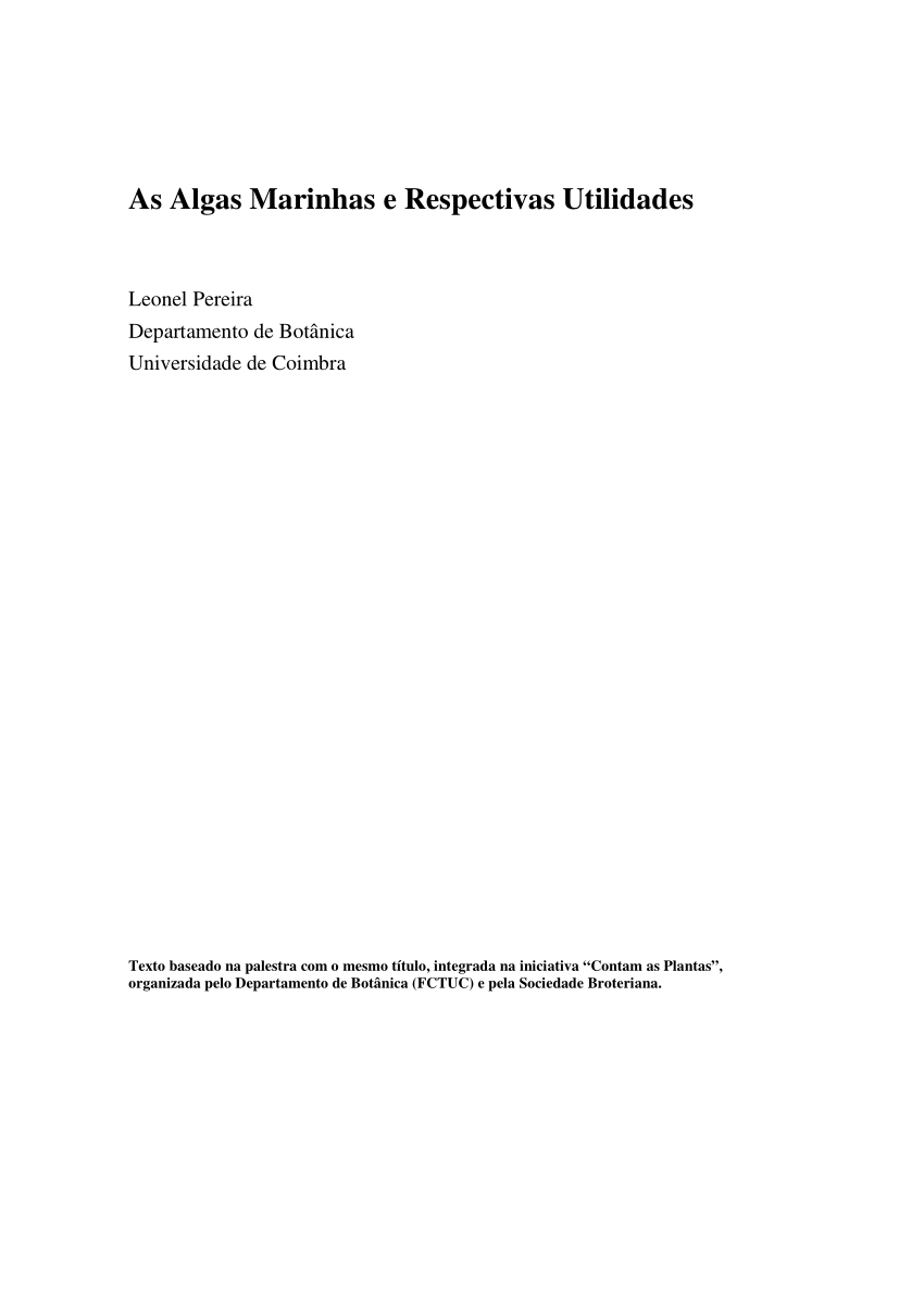 PDF) As Algas Marinhas e Respectivas Utilidades