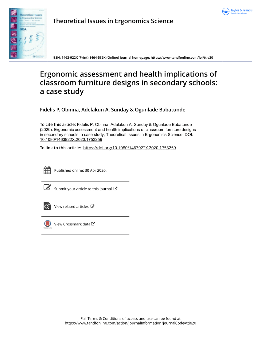 PDF) Ergonomic assessment and health implications of classroom furniture  designs in secondary schools: a case study