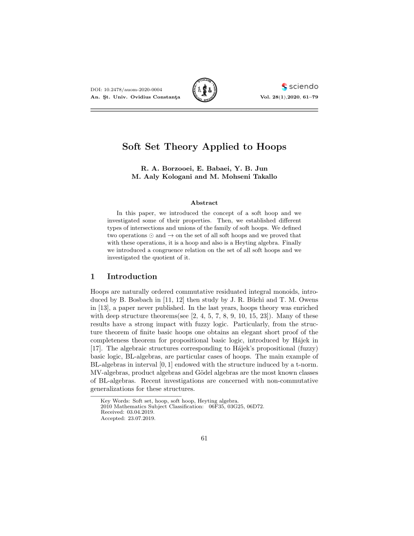 Pdf Soft Set Theory Applied To Hoops