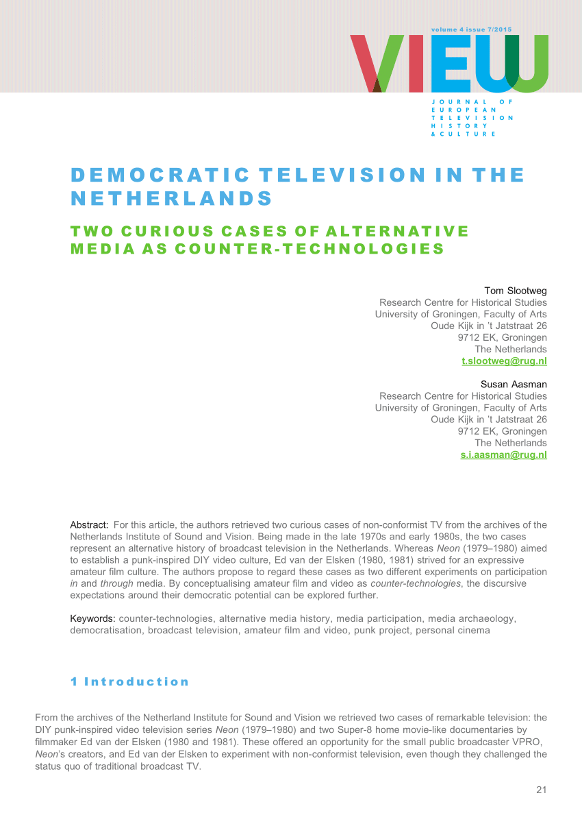PDF) Democratic Television in The Netherlands Two Curious Cases of Alternative Media as Counter-Technologies image