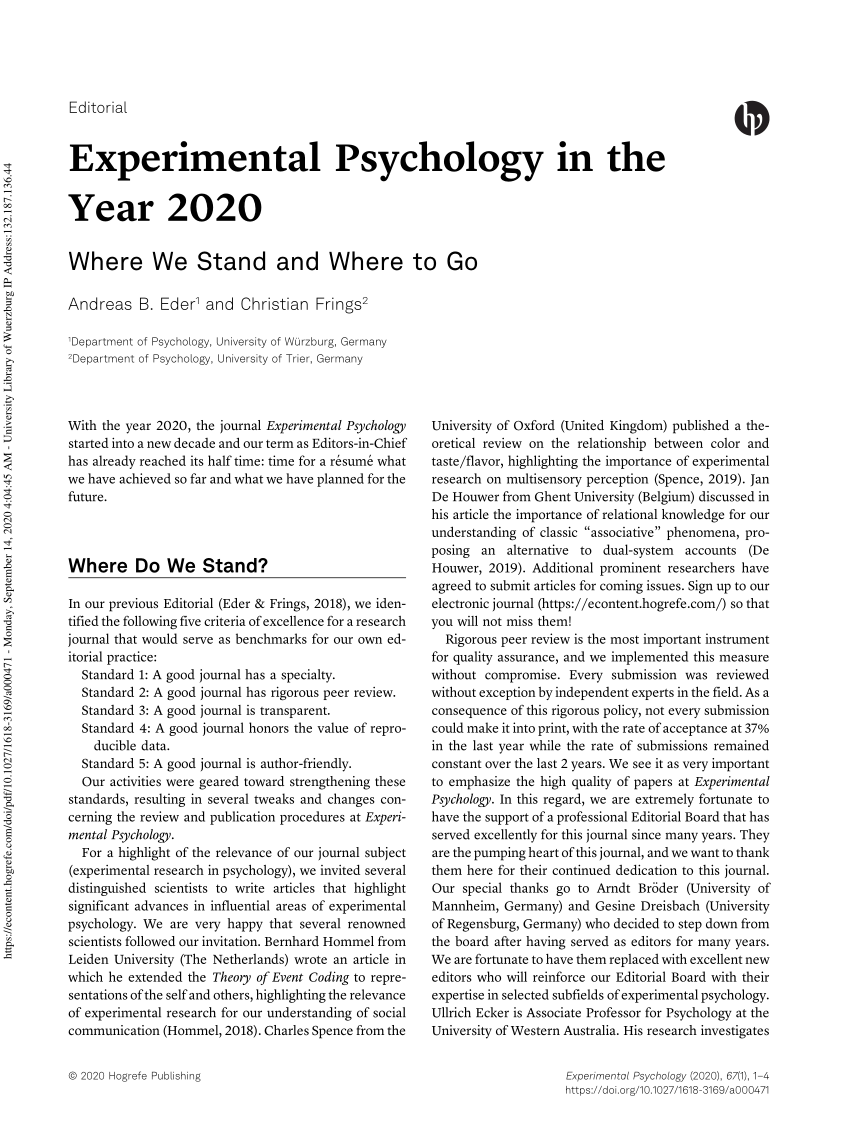 experimental psychology research paper pdf