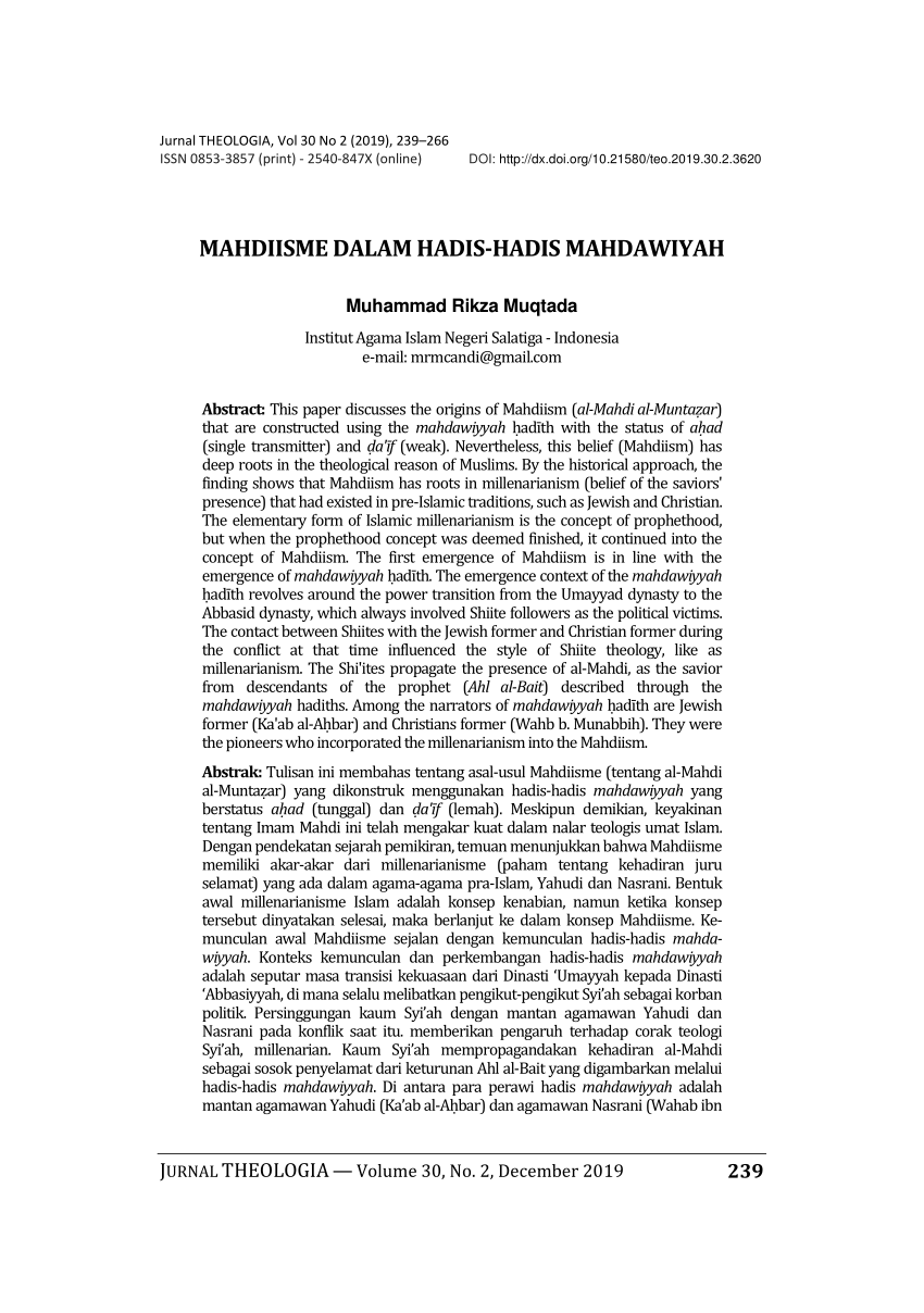 Pdf Mahdiisme Dalam Hadis Hadis Mahdawiyah