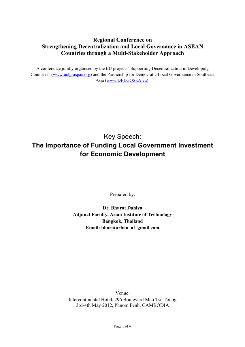 (PDF) Key Speech: The Importance of Funding Local Government Investment ...