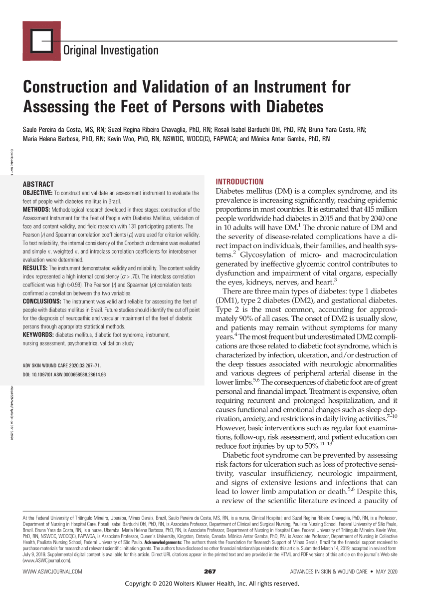Pdf Construction And Validation Of An Instrument For Assessing The Feet Of Persons With Diabetes