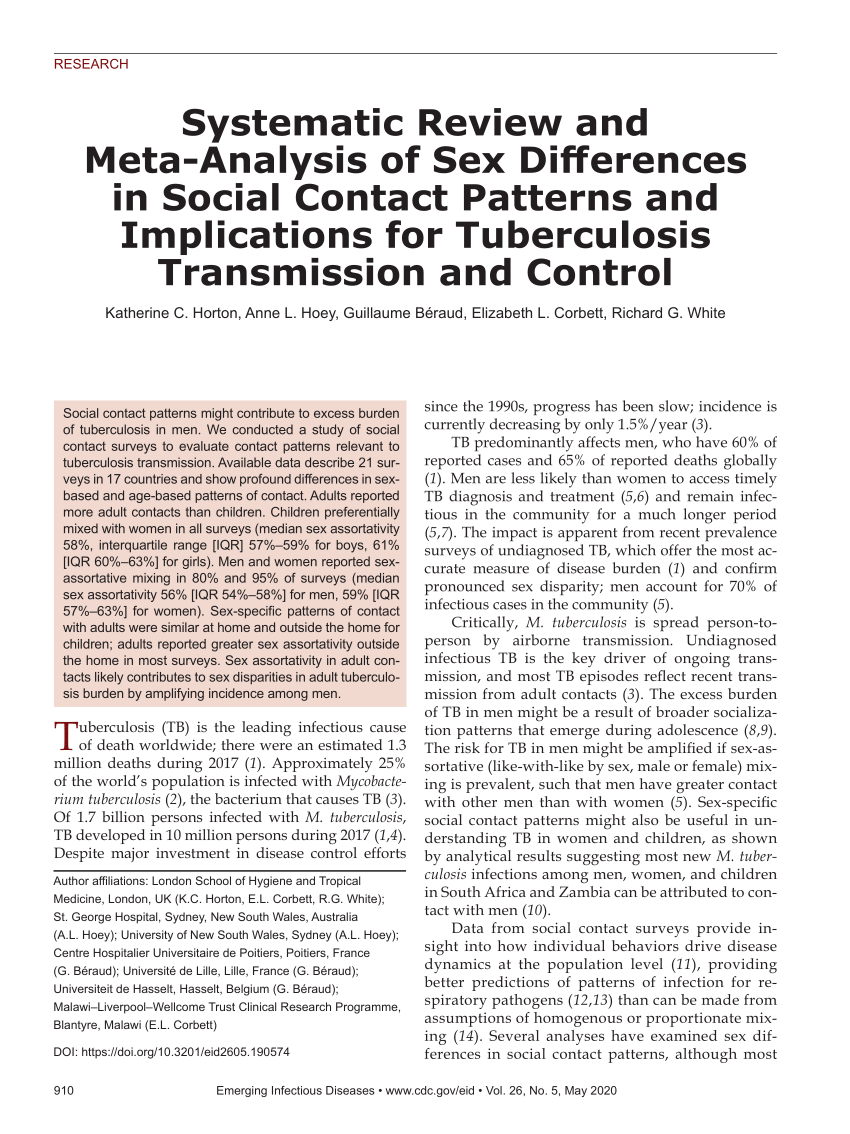 Pdf Systematic Review And Meta Analysis Of Sex Differences In Social Contact Patterns And 1944