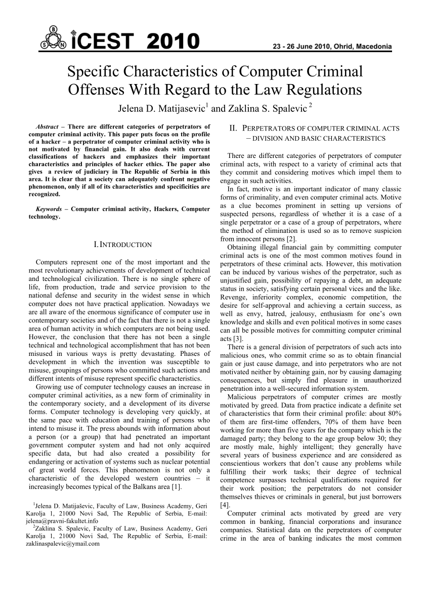 Pdf Specific Characteristics Of Computer Criminal Offenses With Regard To The Law Regulations
