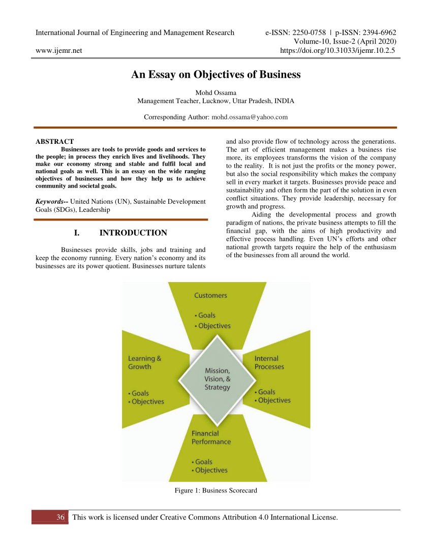 essay about objectives of business