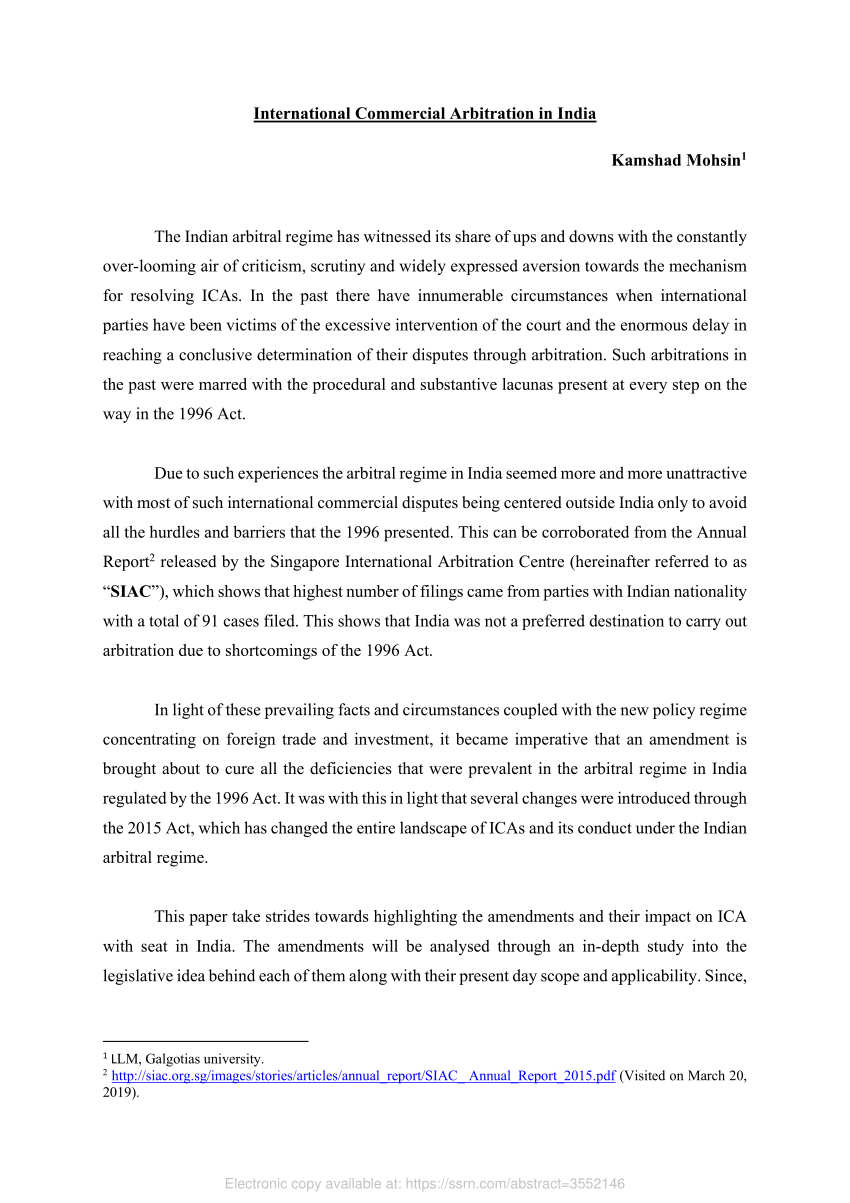 research paper on arbitration in india