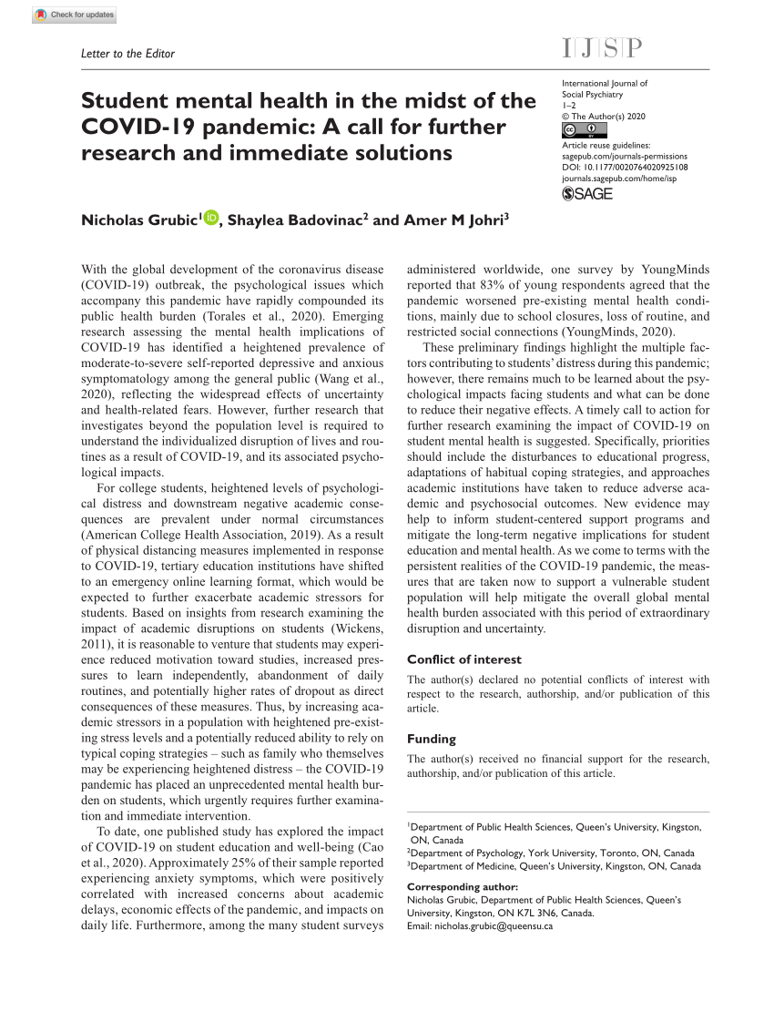 research title about students mental health