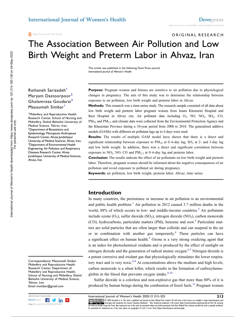Pdf The Association Between Air Pollution And Low Birth Weight And Preterm Labor In Ahvaz Iran 4352