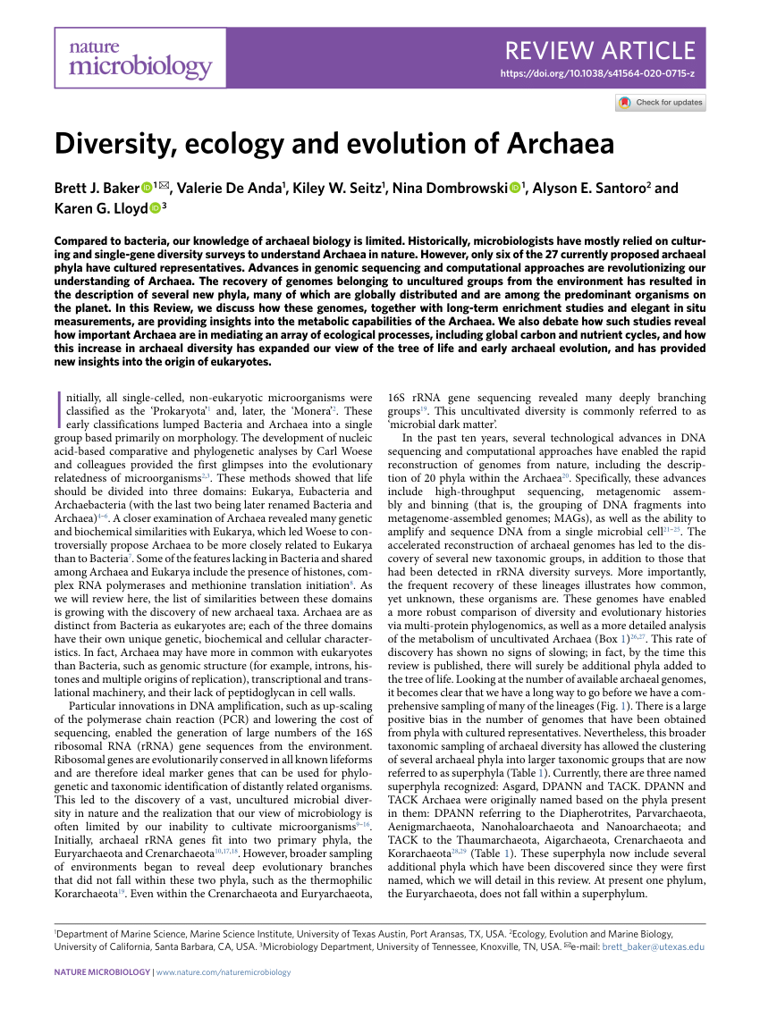 Pdf Diversity Ecology And Evolution Of Archaea