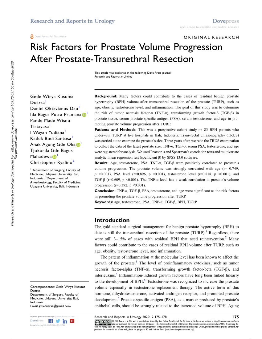 Pdf Risk Factors For Prostate Volume Progression After Prostate Transurethral Resection 0448
