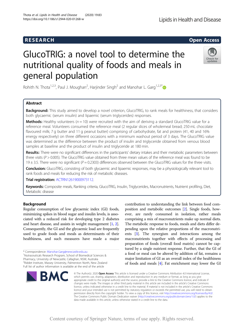 Pdf Glucotrig A Novel Tool To Determine The Nutritional Quality Of Foods And Meals In General Population