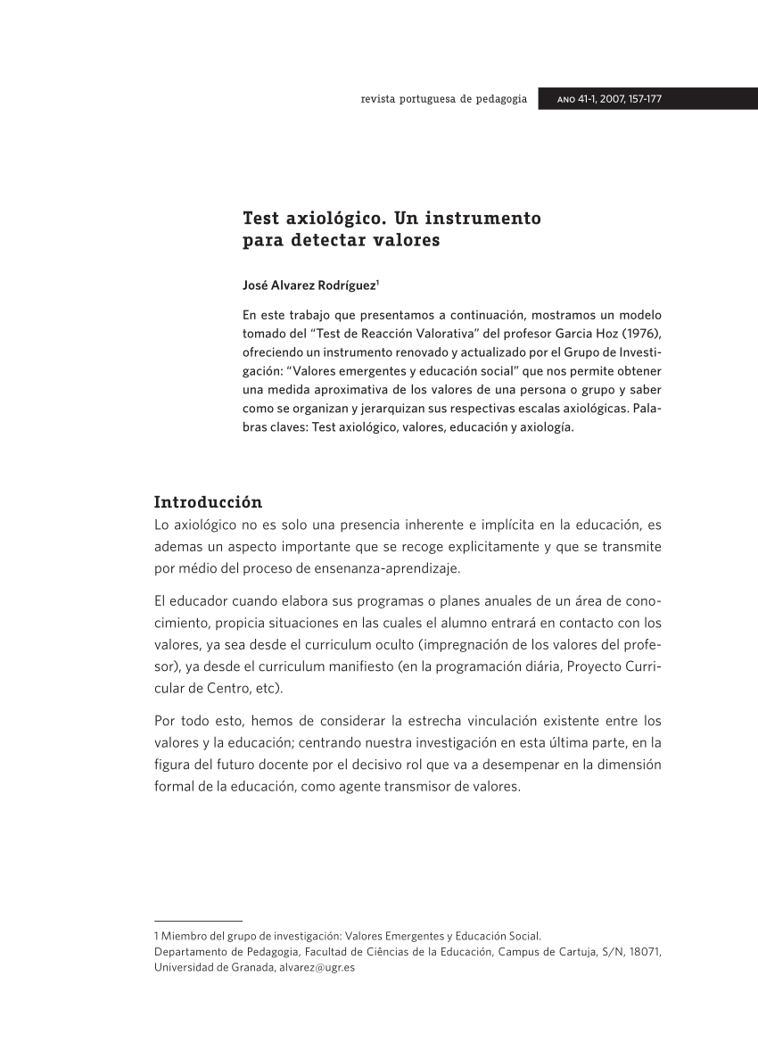 PDF) Test axiológico. Un instrumento para detectar valores