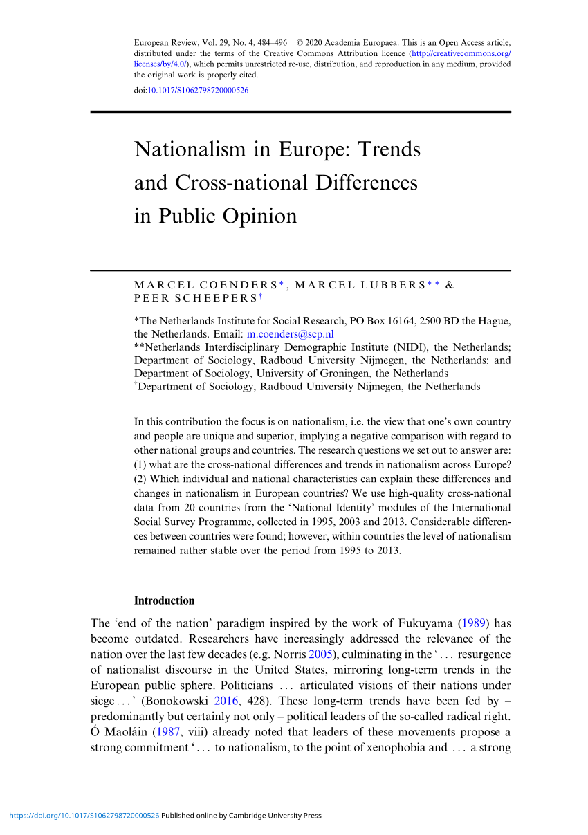 Nationalism in Europe: Trends and Cross-national Differences in Public  Opinion, European Review