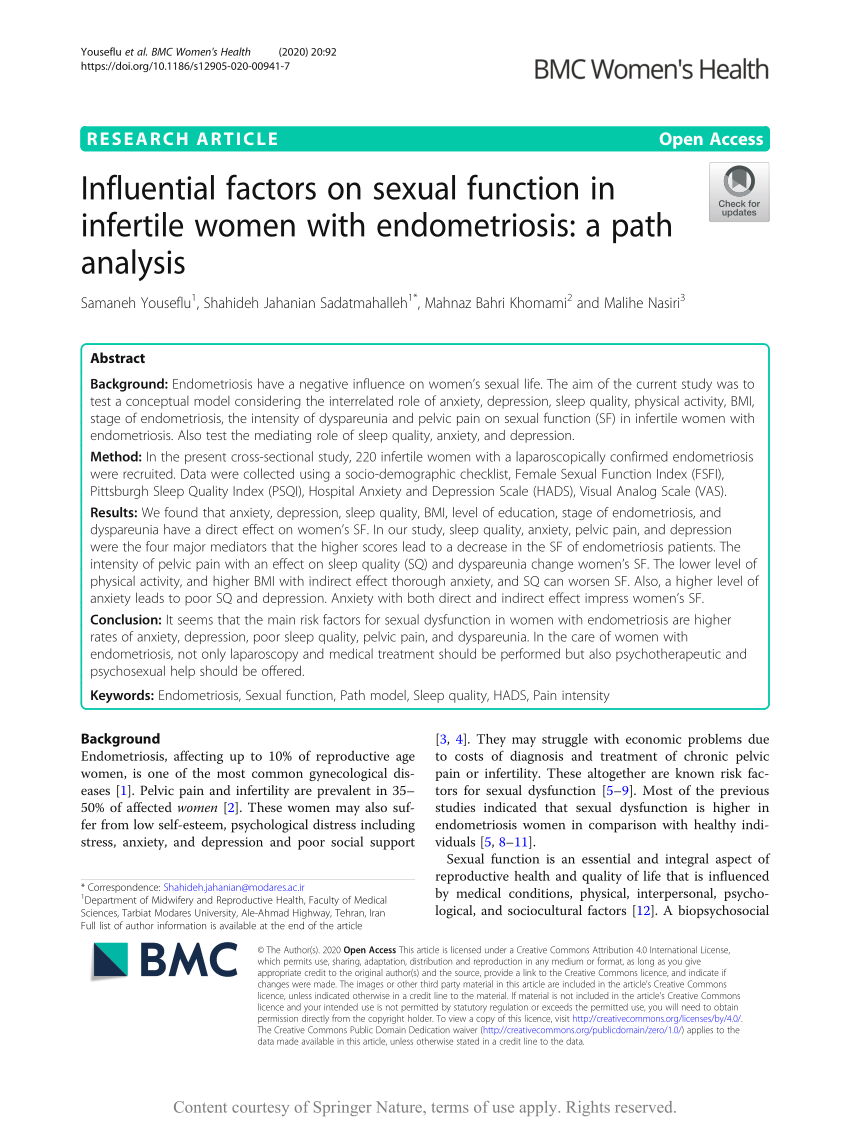 (PDF) Influential factors on sexual function in infertile women with  endometriosis: a path analysis