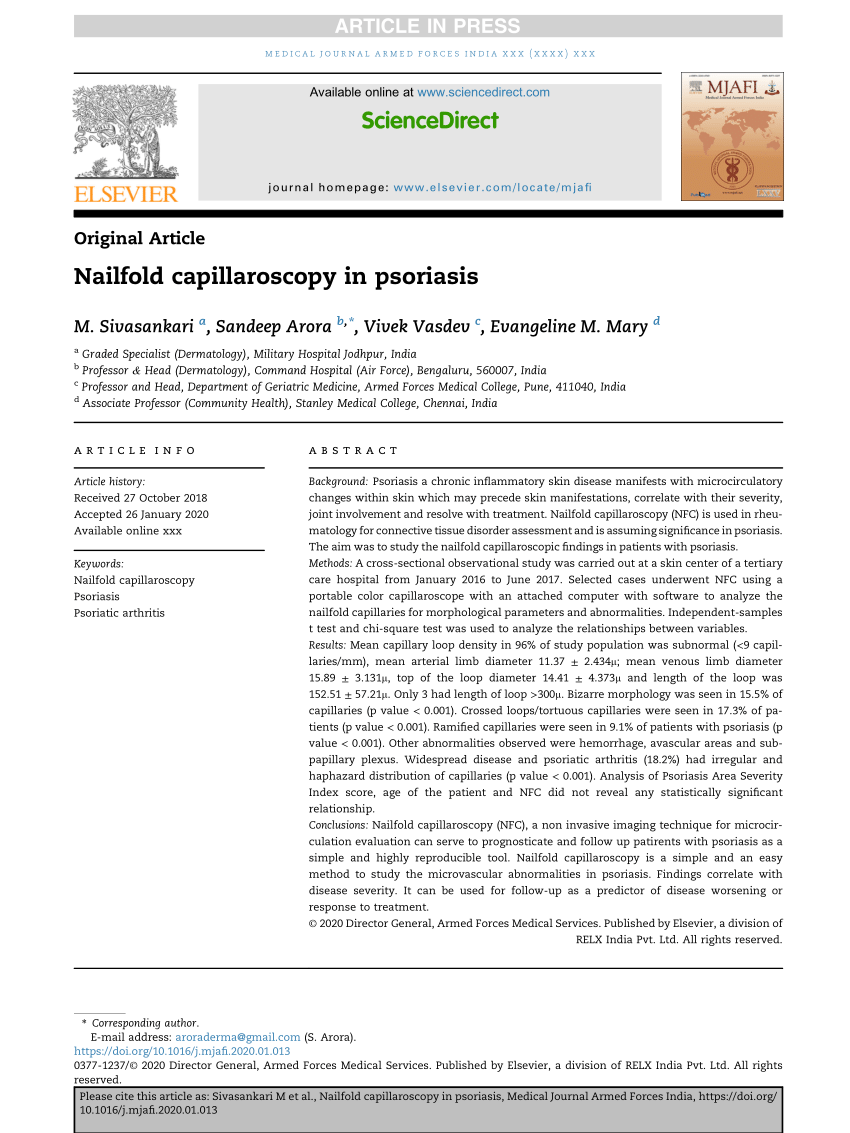 PDF Nailfold capillaroscopy in psoriasis