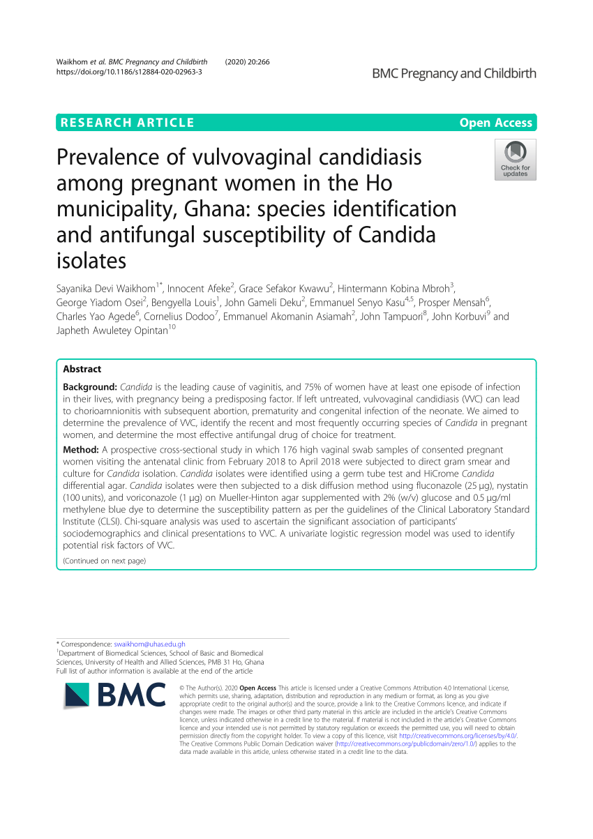 Pdf Prevalence Of Vulvovaginal Candidiasis Among Pregnant Women In The Ho Municipality Ghana 