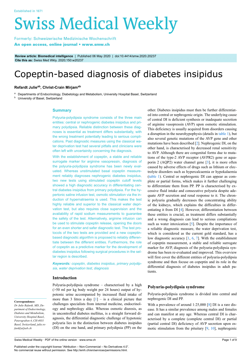 diabetes insipidus centralis copeptin)