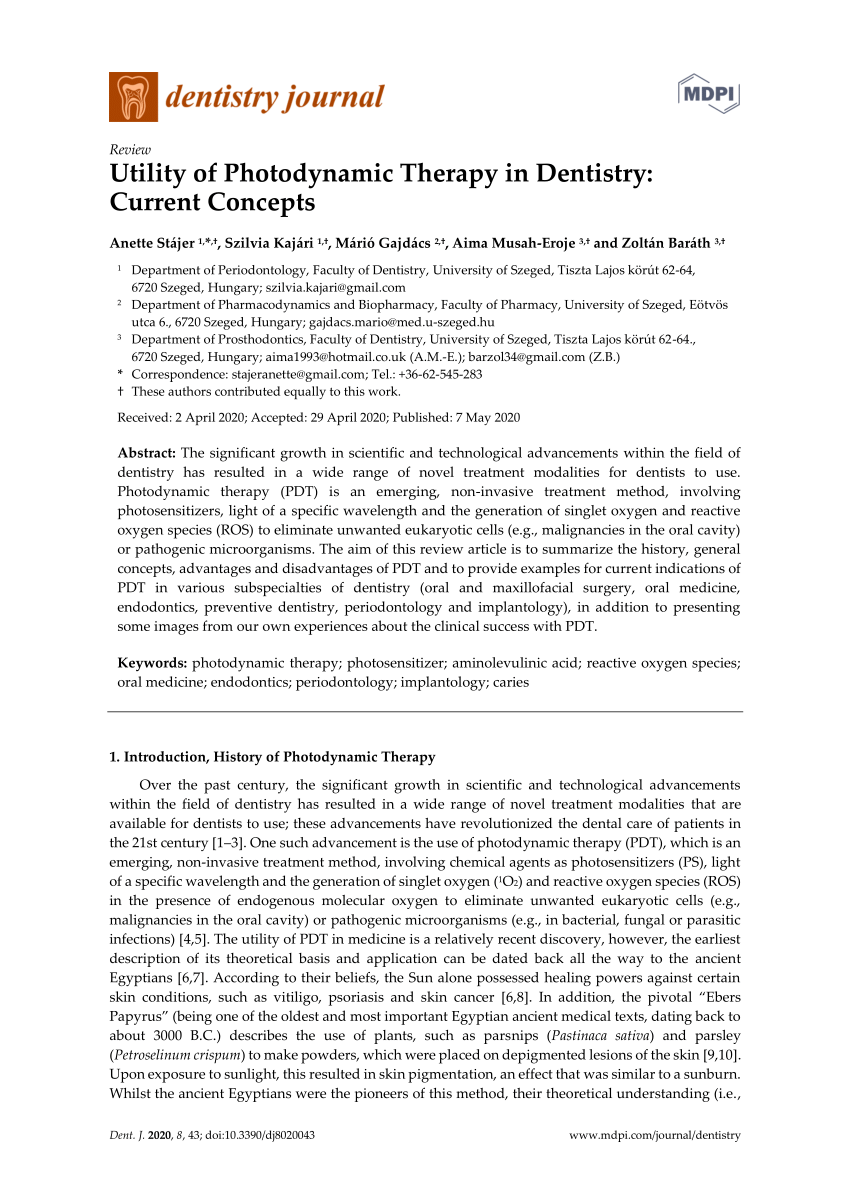 (PDF) Utility of Photodynamic Therapy in Dentistry Current Concepts