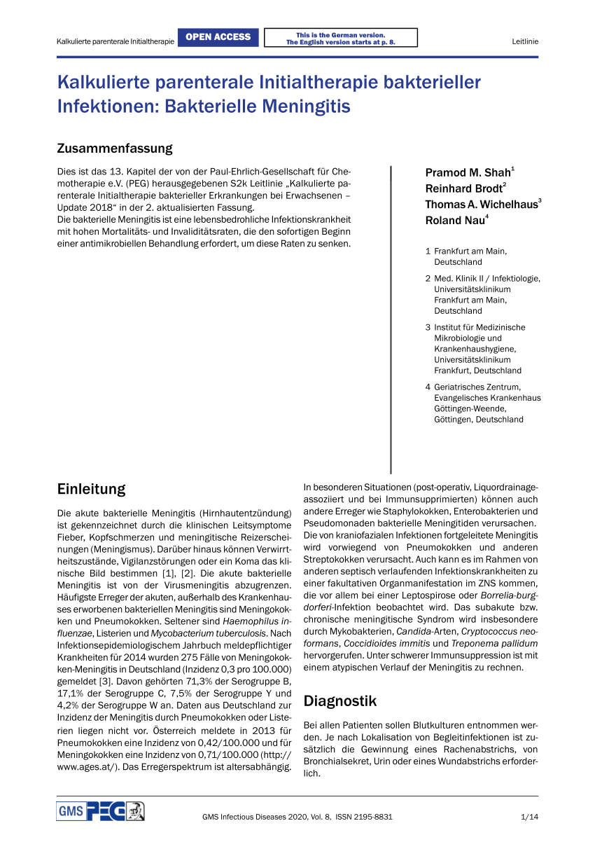 Pdf Calculated Parenteral Initial Therapy Of Bacterial Infections Bacterial Meningitis