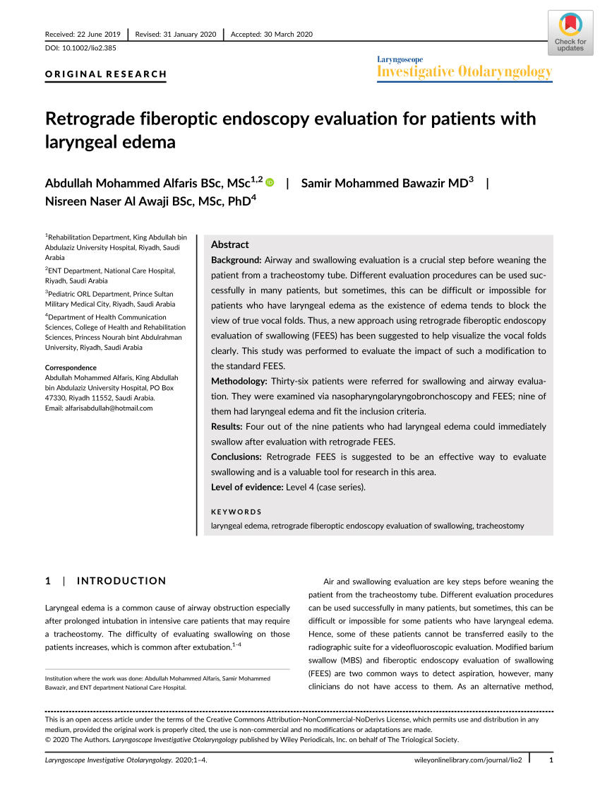 Pdf Retrograde Fiberoptic Endoscopy Evaluation For Patients With Laryngeal Edema 9514