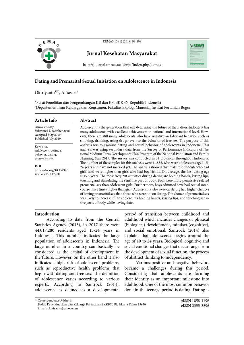 PDF) Dating and Premarital Sexual Inisiation on Adolescence in Indonesia