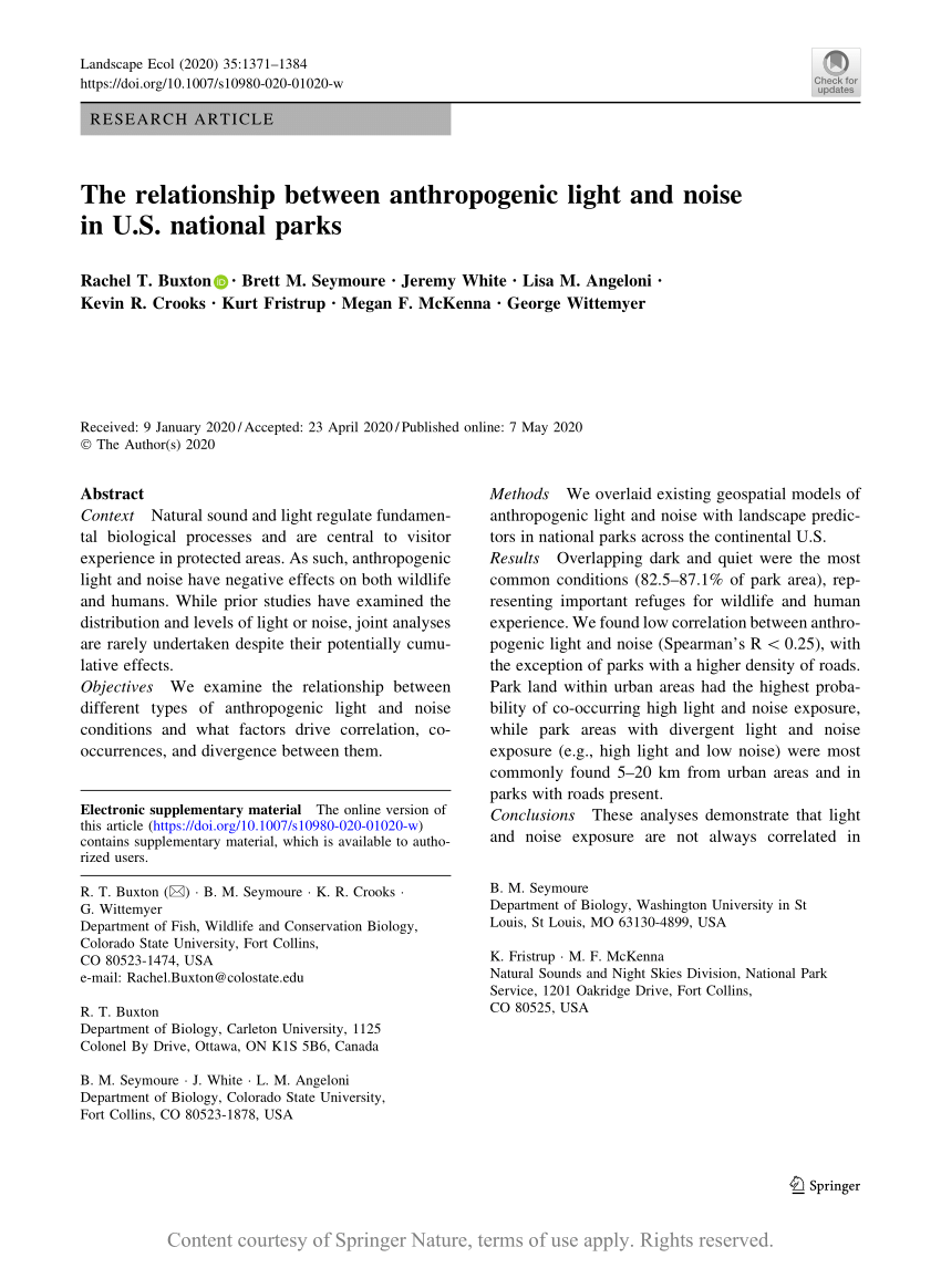 relationship between anthropogenic light and noise national parks