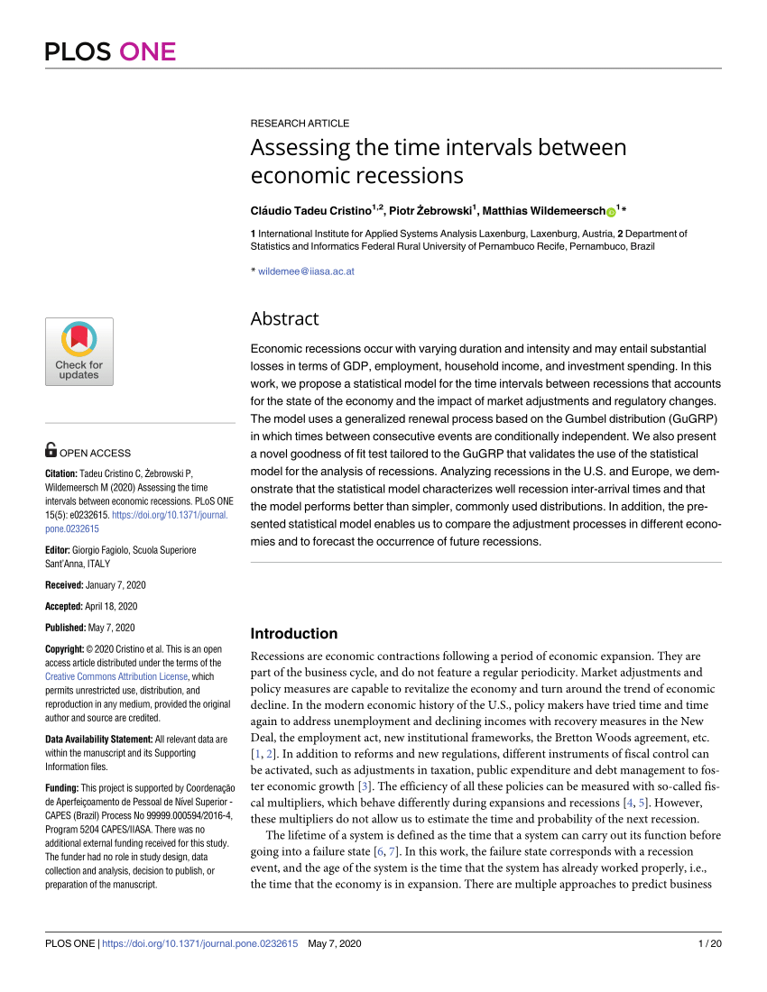 Pdf Assessing The Time Intervals Between Economic Recessions