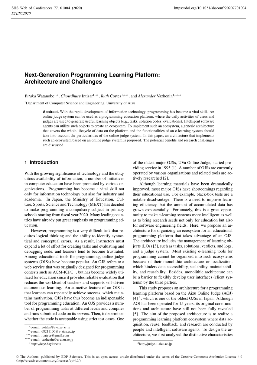 Pdf Next Generation Programming Learning Platform Architecture And Challenges