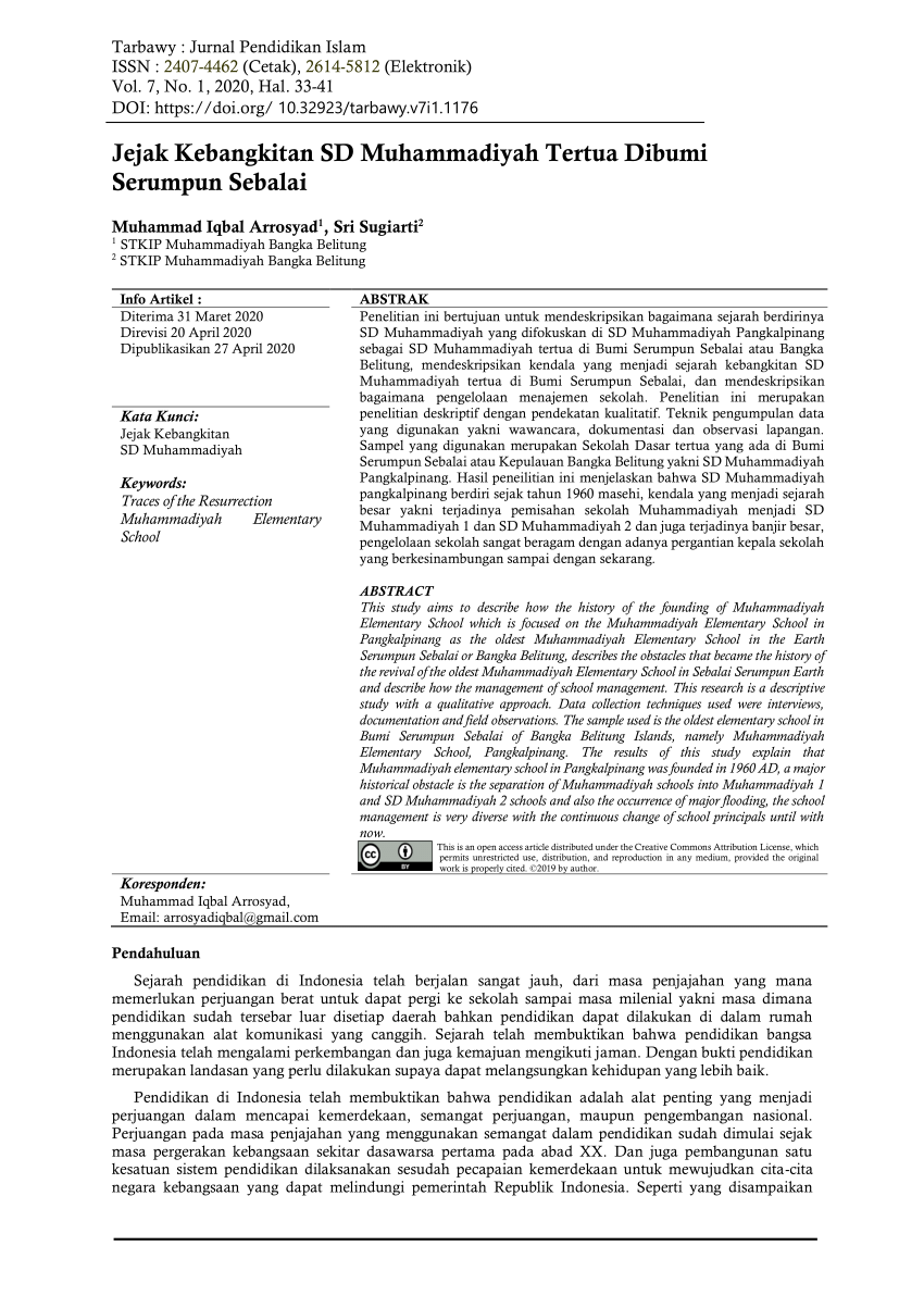 Pdf The Jejak Kebangkitan Sd Muhammadiyah Tertua Dibumi Serumpun Sebalai 