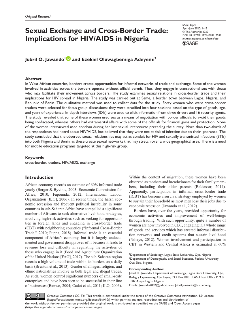 (PDF) Sexual Exchange and Cross-Border Trade Implications for HIV/AIDS in Nigeria picture