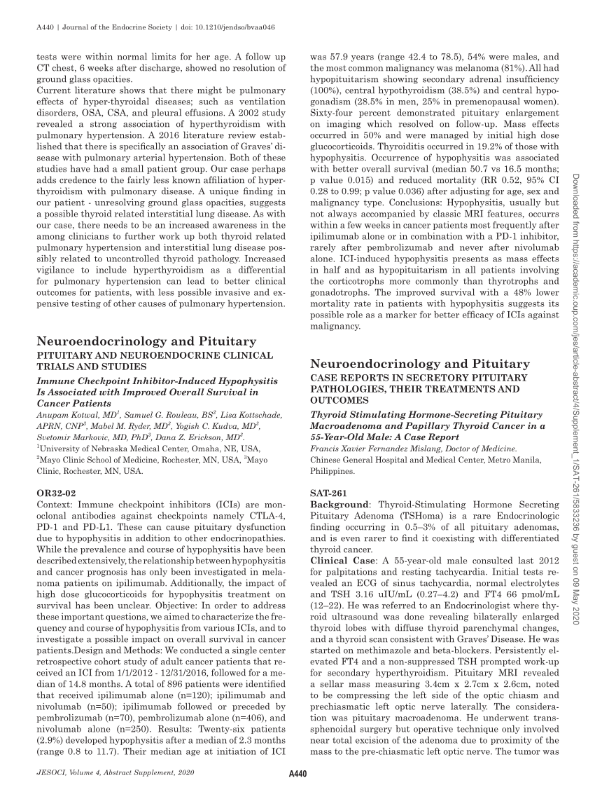 Pdf Sat 261 Thyroid Stimulating Hormone Secreting Pituitary Macroadenoma And Papillary Thyroid 