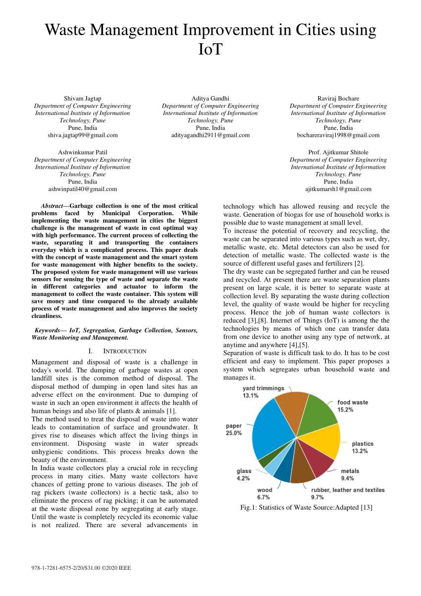 (PDF) Waste Management Improvement in Cities using IoT