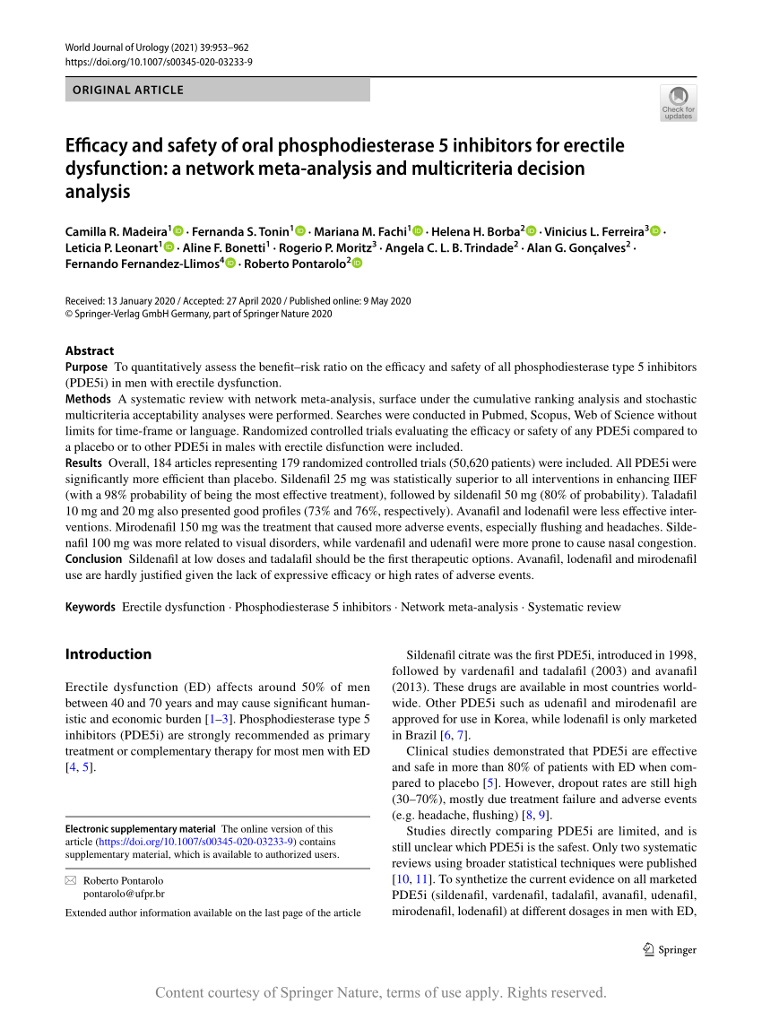 Efficacy and safety of oral phosphodiesterase 5 inhibitors for