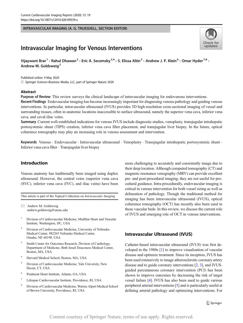 Intravascular Imaging For Venous Interventions Request Pdf