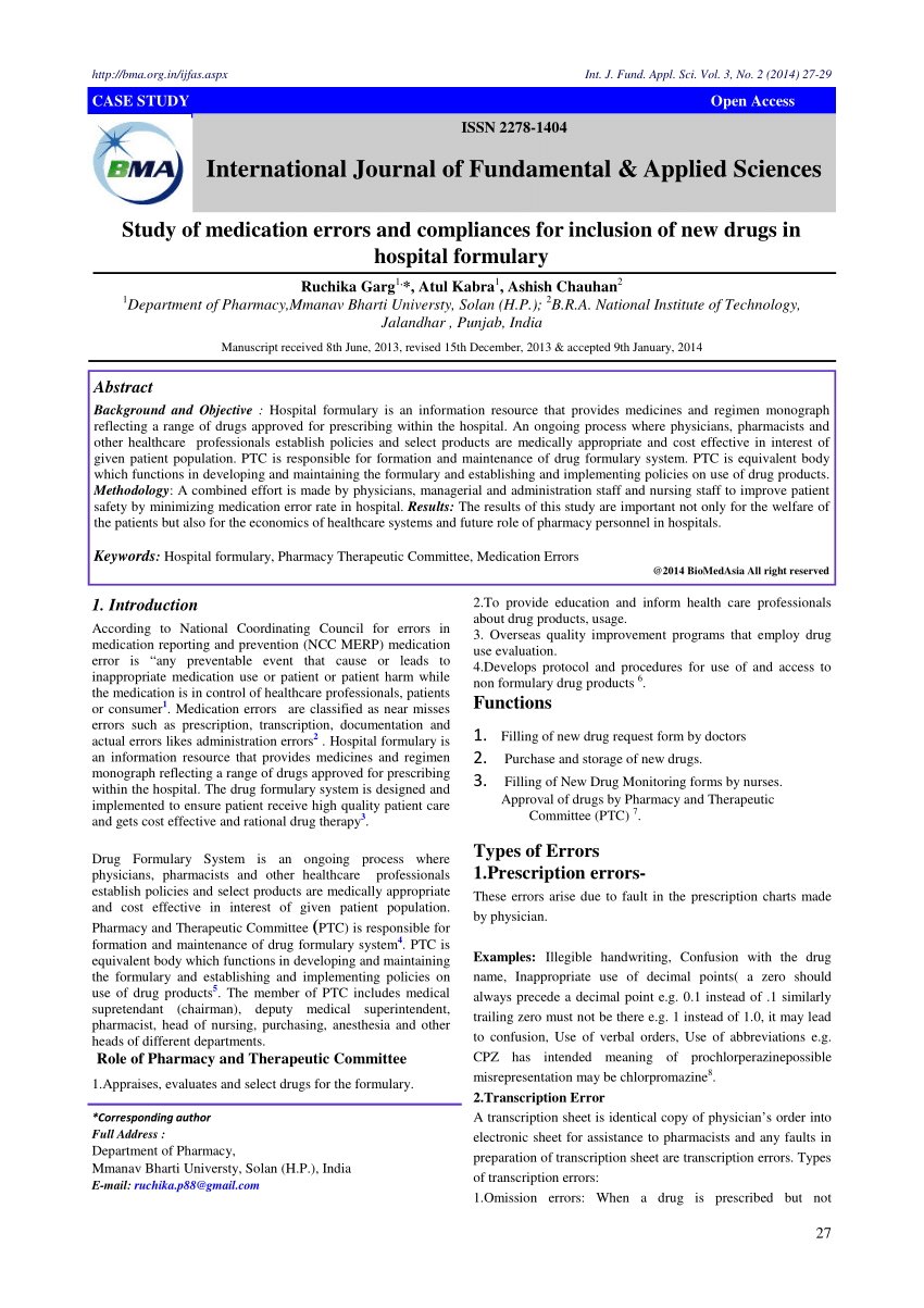 Pdf Study Of Medication Errors And Compliances For Inclusion Of New Drugs In Hospital Formulary